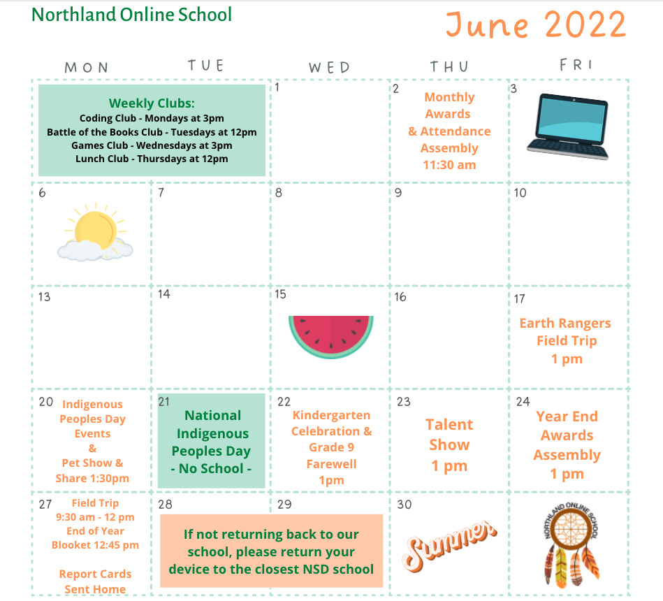 June Events Calendar! Northland Online School